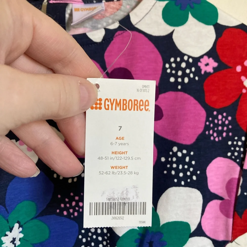 🌞Gymboree New Navy Multicolor Floral Cuffed Cap Sleeve Dress - Picture 3 of 6